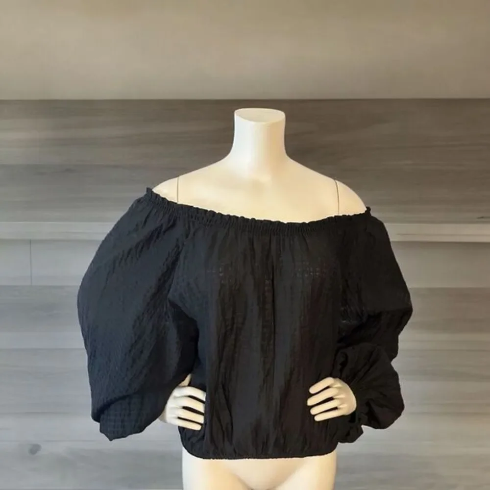 Free People Alicia Top in Black‎ Size Small Oversized Balloon Sleeve